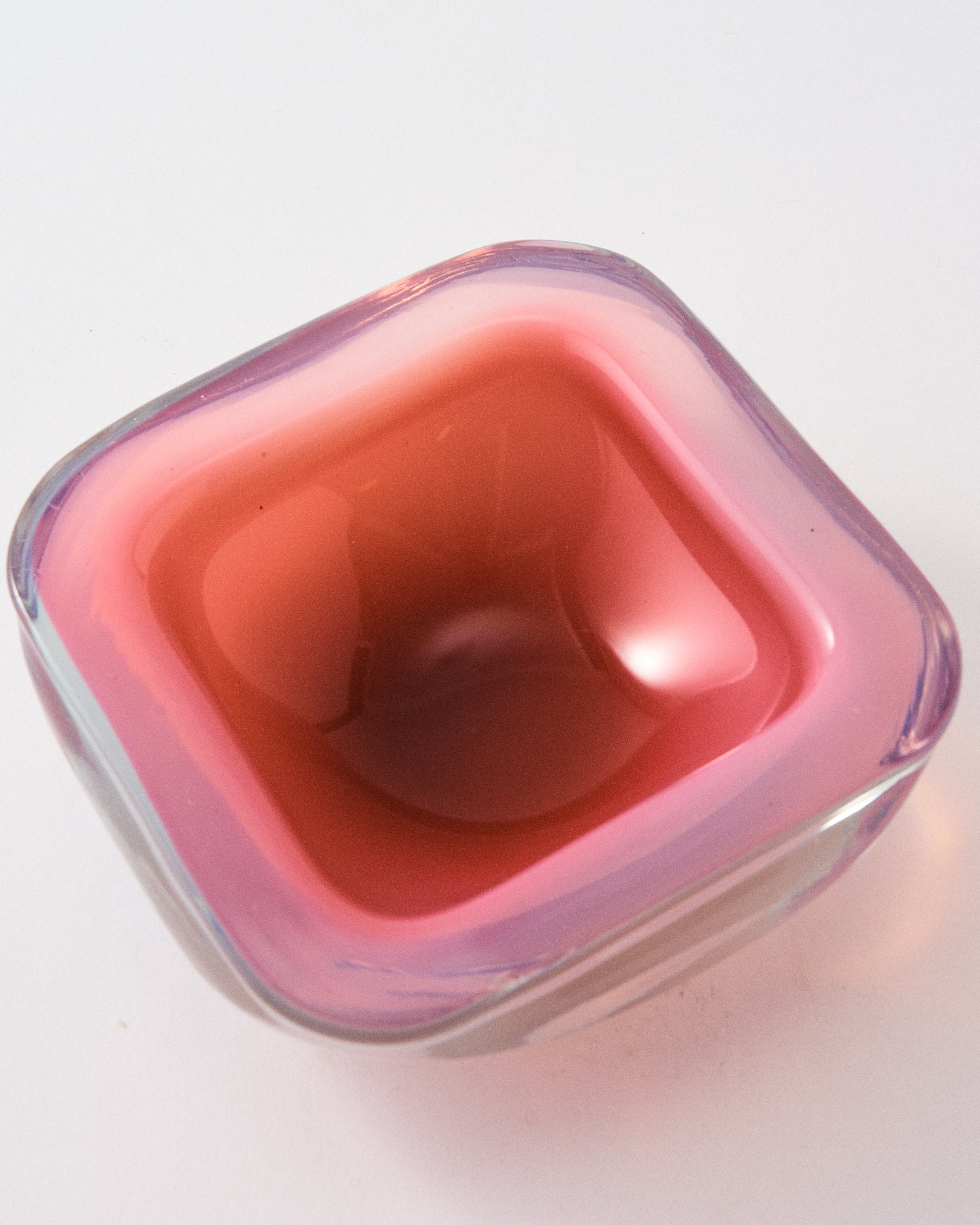 1950s Archimede Seguso Opaline Pink Square Catchall