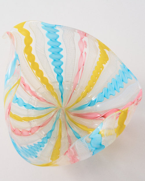 1950s Murano Pastel Latticino Handkerchief Bowl
